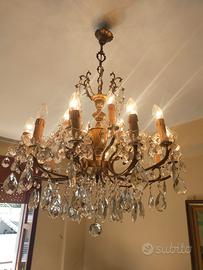 Coppia lampadari vintage cristallo e ottone 