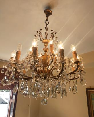 Coppia lampadari vintage cristallo e ottone 