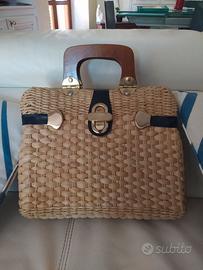Borsa in paglia naturale, originale anni '70