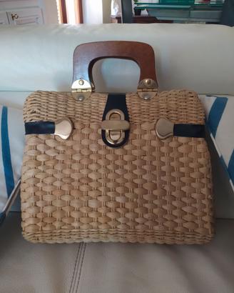 Borsa in paglia naturale, originale anni '70