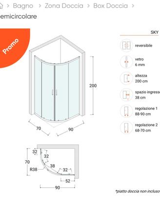 Box doccia nuovo 70x90 in cristallo