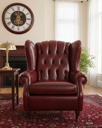 Poltrona Bergere' in pelle invecchiata vinaccio