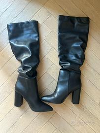 Bata Black Knee High Boots with Wide Heel