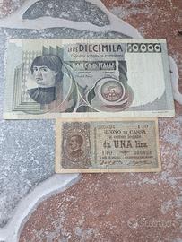 Banconote 10000 milalire più  una lira