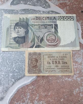 Banconote 10000 milalire più  una lira