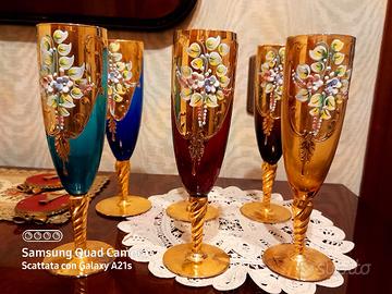 Bicchieri 6 di Vetro do Murano con Oro Integro.