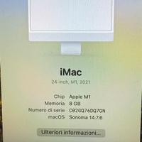 I mac 24 inch - apple M1 - 8 gb-Sonoma