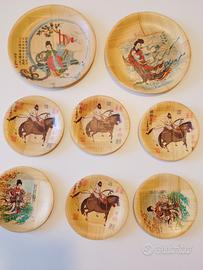 set 8 piatti bambù Taiwan anni 60-80