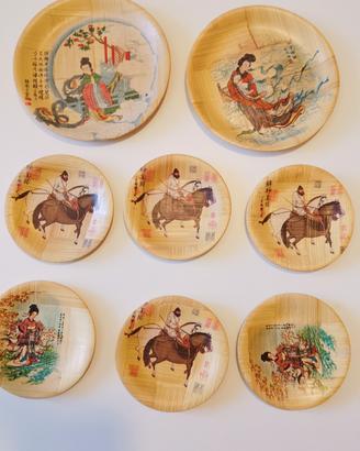 set 8 piatti bambù Taiwan anni 60-80