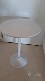 tavolo bianco tondo base piantana metallo lucido 