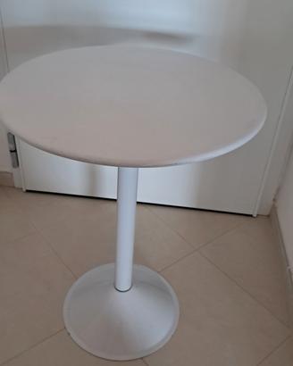 tavolo bianco tondo base piantana metallo lucido 