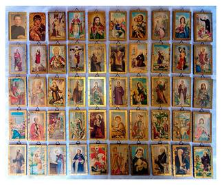 Santini impressi su supporto ligneo, foglia oro