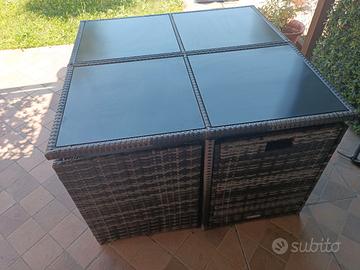 salottino e tavolo da giardino in rattan
