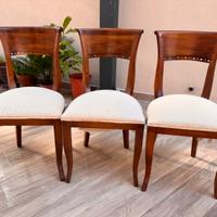 3 Sedie classiche legno con imbottitura avorio