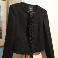 MANGO ORIGINALE GIACCA NERA TWEED DONNA S/M PERLE