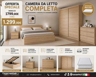 Camera completa con letto contenitore e materasso