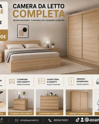 Camera completa con letto contenitore e materasso