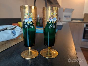 Coppia di Calici Flute  vetro e oro Murano 
