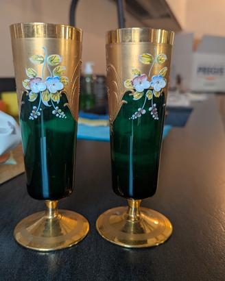 Coppia di Calici Flute  vetro e oro Murano 