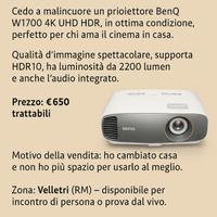 Proiettore BenQ W1700 4K UHD HDR – Cinema in casa