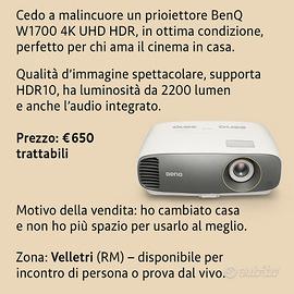 Proiettore BenQ W1700 4K UHD HDR – Cinema in casa