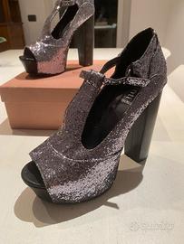 Scarpa glitter argento con plateaux n.39