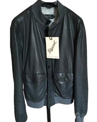 Stewart jacket giacca pelle uomo bomber blu biker