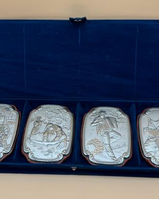 Set 4 Quadri Argento 850 Antichi Mestieri Firmati