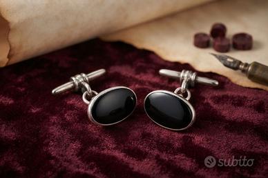 Esclusivi gemelli Vintage argento onice