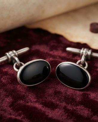 Esclusivi gemelli Vintage argento onice