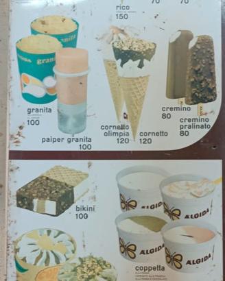 tabelle gelati ALGIDA anni 70/80 in lire