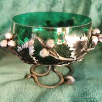 piccola ciotola in vetro e ferro battuto 