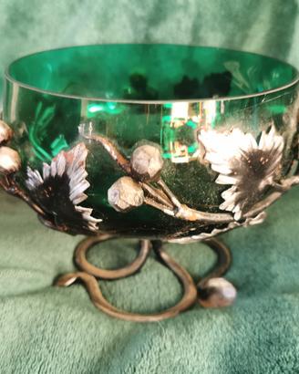 piccola ciotola in vetro e ferro battuto 