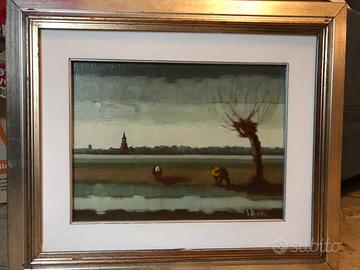 Olio su tela ideale Monari Donne nei campi