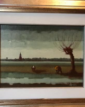 Olio su tela ideale Monari Donne nei campi