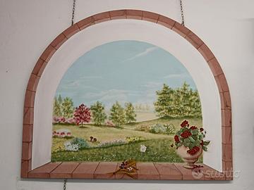 Quadro Trompe l'oeil giardino acrilico su pannello