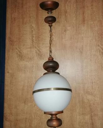LAMPADA sospensione LAMPERTI legno e vetro ANNI'70
