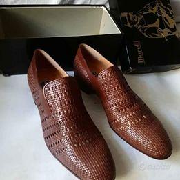 Scarpe uomo trecciate, cuoio marrone, numero 44