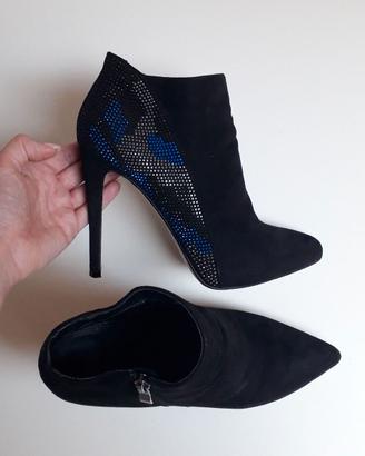 Stivaletti con tacco neri e blu con strass n. 39