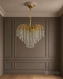 Lampadario vintage con cristalli a cascata 4 luci