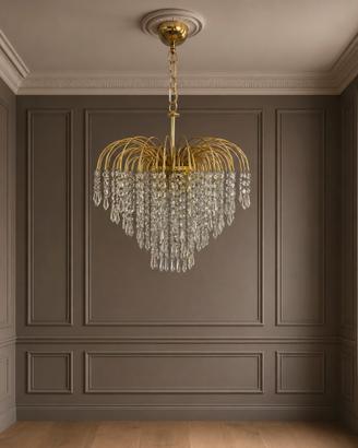 Lampadario vintage con cristalli a cascata 4 luci