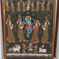 Tela/Quadro vintage Krishna con le Gopi 90x70cm
