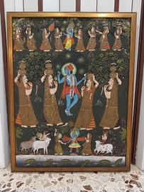Tela/Quadro vintage Krishna con le Gopi 90x70cm