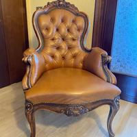 Poltrona legno e vera pelle