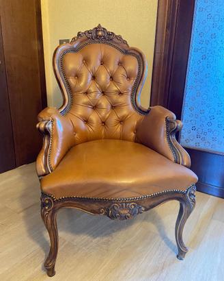 Poltrona legno e vera pelle