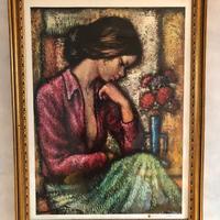 Stampa “Ragazza con mazzo di fiori” con cornice