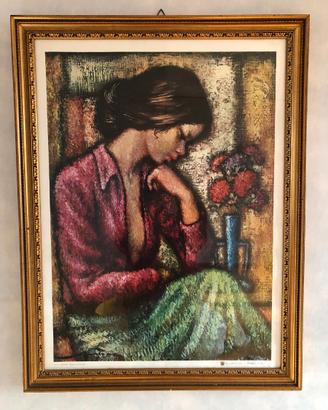 Stampa “Ragazza con mazzo di fiori” con cornice