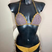 Bikini costume da bagno oro metallizzato uncinetto