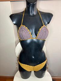 Bikini costume da bagno oro metallizzato uncinetto