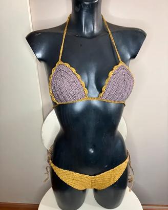 Bikini costume da bagno oro metallizzato uncinetto